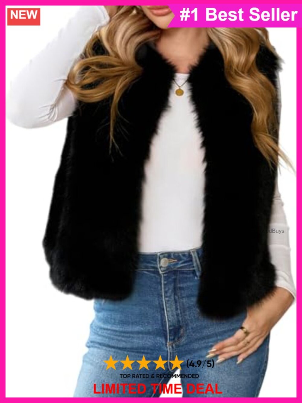 Faux Fur Vest Sleeveless Fuzzy Open Front Cardigan Fluffy Winter Outerwear